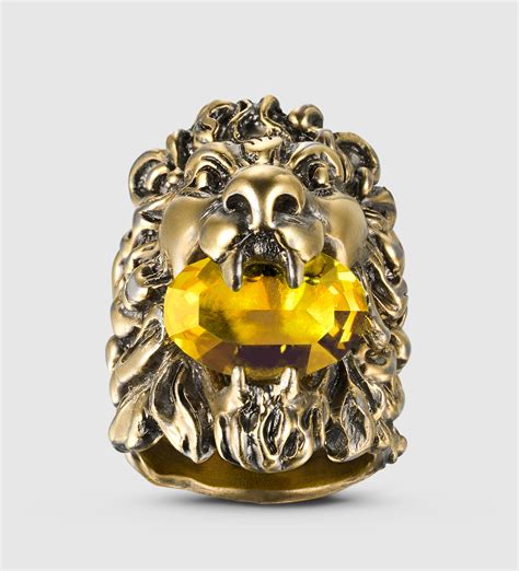 gucci lion ring with crystal|female Gucci lion ring.